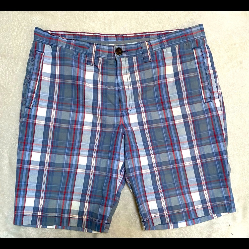 Red, White & Blue Plaid Twill Shorts, Size 38